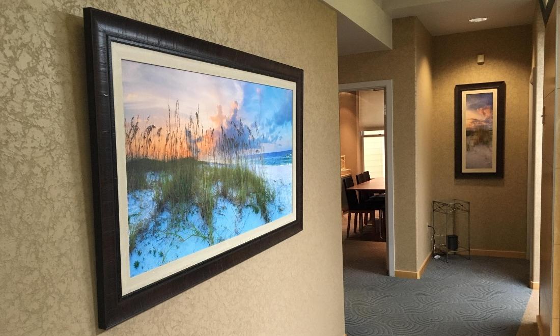 Soothing artwork hangs throughout our office